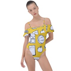 Pattern With Basketball Apple Paint Back School Illustration Frill Detail One Piece Swimsuit by Nexatart