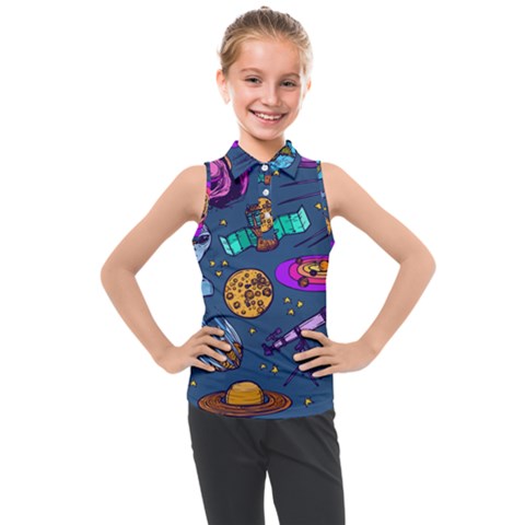 Space Sketch Set Colored Kids  Sleeveless Polo Tee by Nexatart