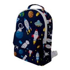 Big Set Cute Astronauts Space Planets Stars Aliens Rockets Ufo Constellations Satellite Moon Rover V Flap Pocket Backpack (large) by Nexatart