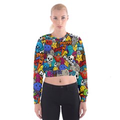 Graffiti Characters Seamless Pattern Cropped Sweatshirt by Nexatart