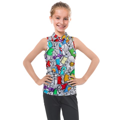 Graffiti Characters Seamless Pattern Kids  Sleeveless Polo Tee by Nexatart