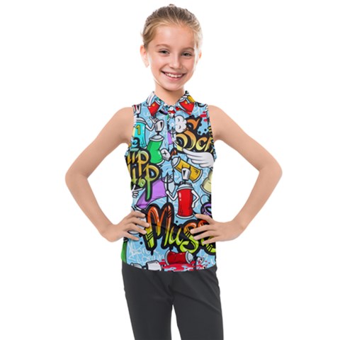 Graffiti Characters Seamless Patternm Kids  Sleeveless Polo Tee by Nexatart