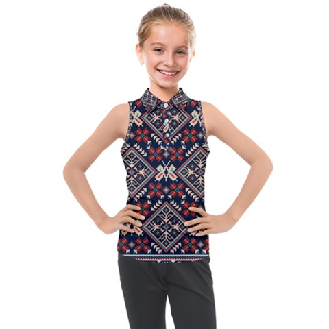 Ukrainian Folk Seamless Pattern Ornament Kids  Sleeveless Polo Tee by Nexatart