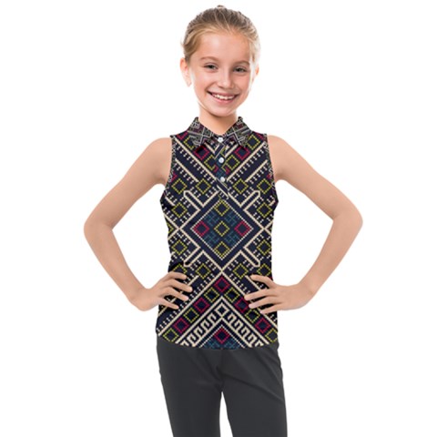 Zentangle Style Geometric Ornament Pattern Kids  Sleeveless Polo Tee by Nexatart