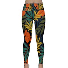 Fashionable Seamless Tropical Pattern With Bright Green Blue Plants Leaves Lightweight Velour Classic Yoga Leggings by Nexatart