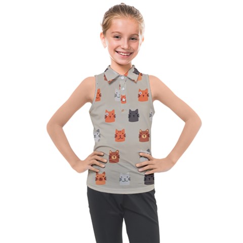 Cat Faces Pattern Kids  Sleeveless Polo Tee by Nexatart