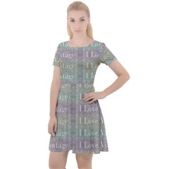 I Love Vintage Phrase Motif Striped Pattern Design Cap Sleeve Velour Dress  by dflcprintsclothing