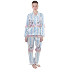 French Bulldog Dog Seamless Pattern Satin Long Sleeve Pyjamas Set by Vaneshart