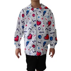 Hearts Seamless Pattern Memphis Style Kids  Hooded Windbreaker by Vaneshart