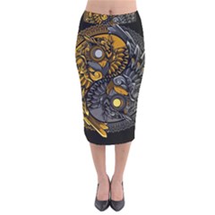 Yin Yang Owl Doodle Ornament Illustration Velvet Midi Pencil Skirt by Vaneshart