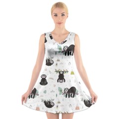 Cute Sloths V-neck Sleeveless Dress by Sobalvarro