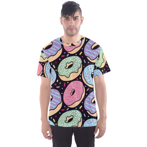 Colorful Donut Seamless Pattern On Black Vector Men s Sports Mesh Tee by Sobalvarro