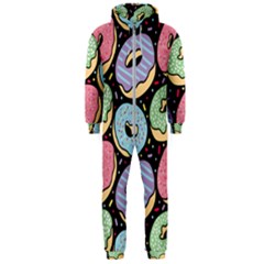 Colorful Donut Seamless Pattern On Black Vector Hooded Jumpsuit (men)  by Sobalvarro