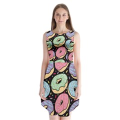 Colorful Donut Seamless Pattern On Black Vector Sleeveless Chiffon Dress   by Sobalvarro