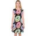 Colorful Donut Seamless Pattern On Black Vector Capsleeve Midi Dress View1