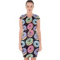 Colorful Donut Seamless Pattern On Black Vector Capsleeve Drawstring Dress  View1