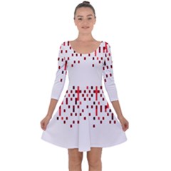 Red And White Matrix Patterned Design Quarter Sleeve Skater Dress by dflcprintsclothing