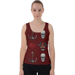 Tattoo Old School Background Pattern Velvet Tank Top by Wegoenart