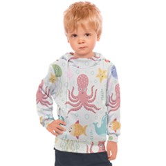 Underwater Seamless Pattern Light Background Funny Kids  Hooded Pullover by Wegoenart