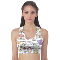 Fantasy Things Doodle Style Vector Illustration Sports Bra by Wegoenart