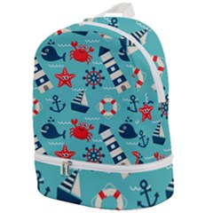 Seamless Pattern Nautical Icons Cartoon Style Zip Bottom Backpack by Wegoenart