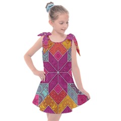 Ethnic Floral Mosaic Pattern Kids  Tie Up Tunic Dress by Wegoenart