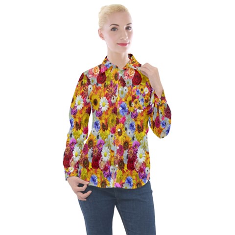 Fantasy Garden Yellow Women s Long Sleeve Pocket Shirt by retrotoomoderndesigns