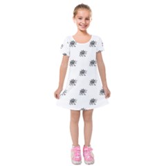 Stylized Black And White Floral Print Kids  Short Sleeve Velvet Dress by dflcprintsclothing