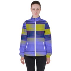 Blue Strips Women s High Neck Windbreaker by Sparkle