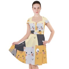 Seamless Pattern Cute Cat Cartoons Cap Sleeve Midi Dress by Vaneshart