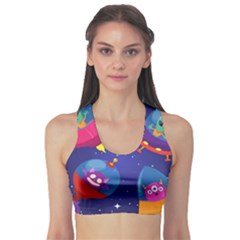 Cartoon Funny Aliens With Ufo Duck Starry Sky Set Sports Bra by Vaneshart