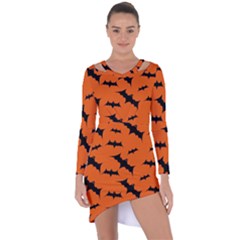 Halloween Card With Bats Flying Pattern Asymmetric Cut-out Shift Dress by Vaneshart