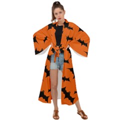 Halloween Card With Bats Flying Pattern Maxi Kimono by Vaneshart