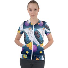 Spaceship Astronaut Space Short Sleeve Zip Up Jacket by Vaneshart