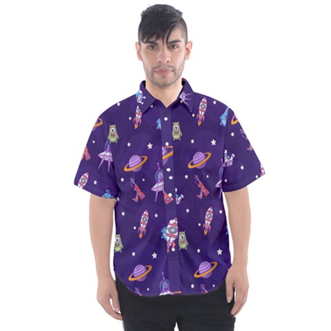 Space Seamless Pattern Men s Short Sleeve Shirt by Vaneshart