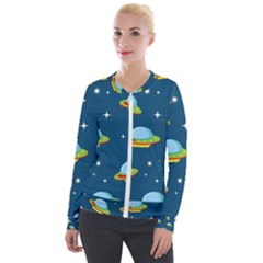 Seamless Pattern Ufo With Star Space Galaxy Background Velour Zip Up Jacket by Vaneshart