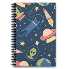 Seamless Pattern With Funny Aliens Cat Galaxy 5 5  X 8 5  Notebook by Vaneshart