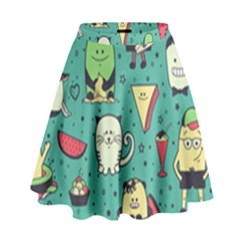 Seamless Pattern With Funny Monsters Cartoon Hand Drawn Characters Unusual Creatures High Waist Skirt by Vaneshart