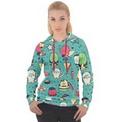 Seamless Pattern With Funny Monsters Cartoon Hand Drawn Characters Unusual Creatures Women s Overhead Hoodie by Vaneshart