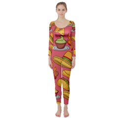 Seamless Pattern Mexican Food Hat Traditional Long Sleeve Catsuit by Vaneshart