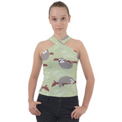 Sloths Pattern Design Cross Neck Velour Top by Vaneshart