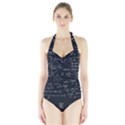 Mathematical Seamless Pattern With Geometric Shapes Formulas Halter Swimsuit View1