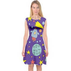 Card With Lovely Planets Capsleeve Midi Dress by Vaneshart