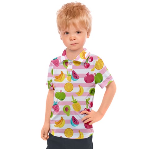 Tropical Fruits Berries Seamless Pattern Kids  Polo Tee by Vaneshart