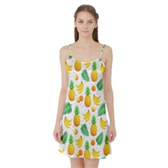 Tropical Fruits Pattern Satin Night Slip by Vaneshart