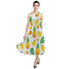 Tropical Fruits Pattern Round Neck Boho Dress by Vaneshart