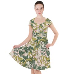 Flower Leaves Background Cap Sleeve Midi Dress by Vaneshart