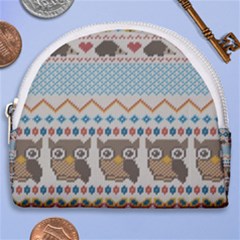 Fabric Texture With Owls Horseshoe Style Canvas Pouch by Vaneshart