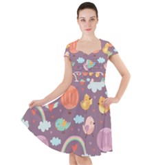 Cute Seamless Pattern With Doodle Birds Balloons Cap Sleeve Midi Dress by Vaneshart