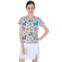 Baby Care Stuff Clothes Toys Cartoon Seamless Pattern Women s Sports Top by Vaneshart